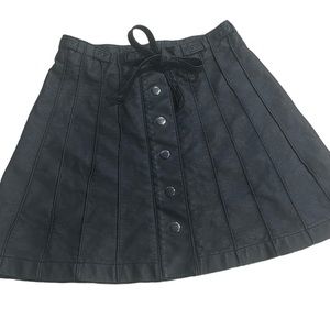 Free people black faux leather high waisted pleated mini skirt silver 0